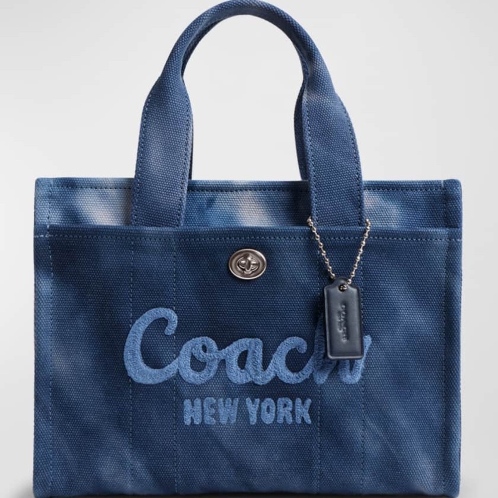 Coach Navy Blue Canvas Tote with Embroidered Logo